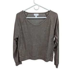 Love by GAP Thermal Rip Pullover Athleisure Long Sleeve Bark Heathered Size XS